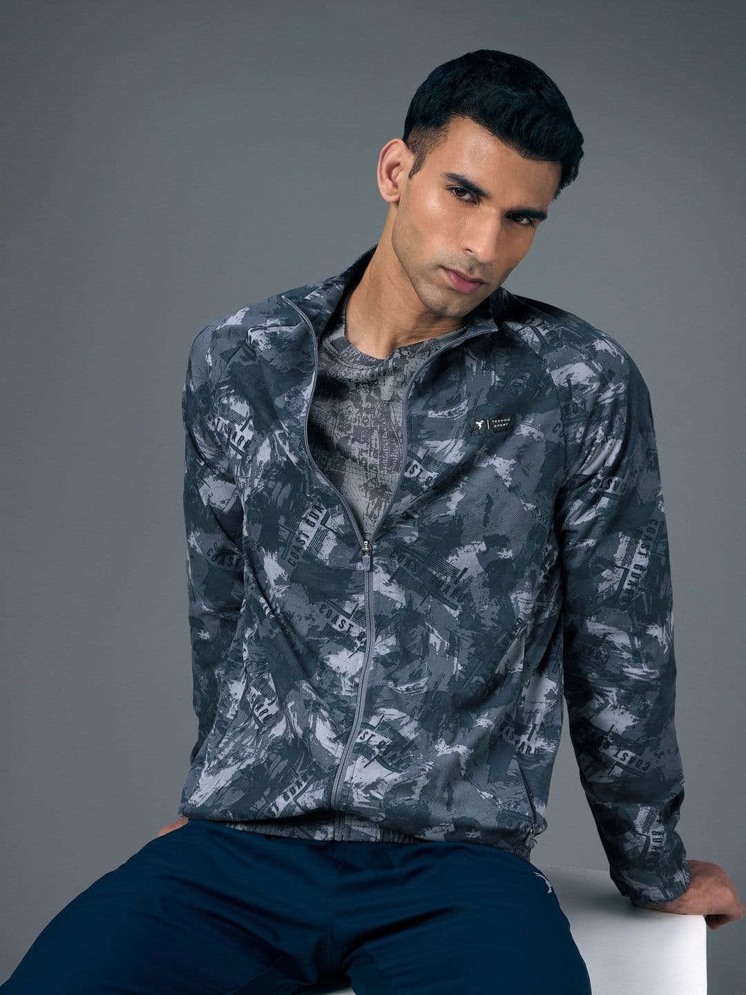 Technosport Men Mock Collar Abstract Printed Lightweight Sporty Jacket - view 1