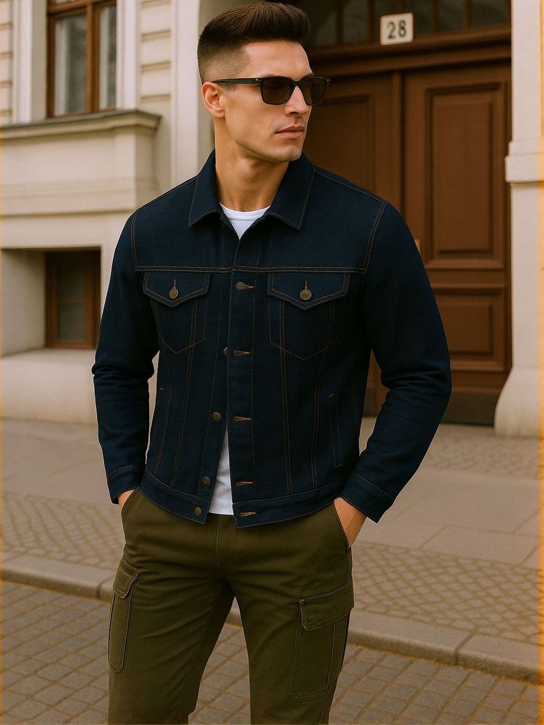 Moda Rapido Men Denim Jacket with Patchwork - view 1