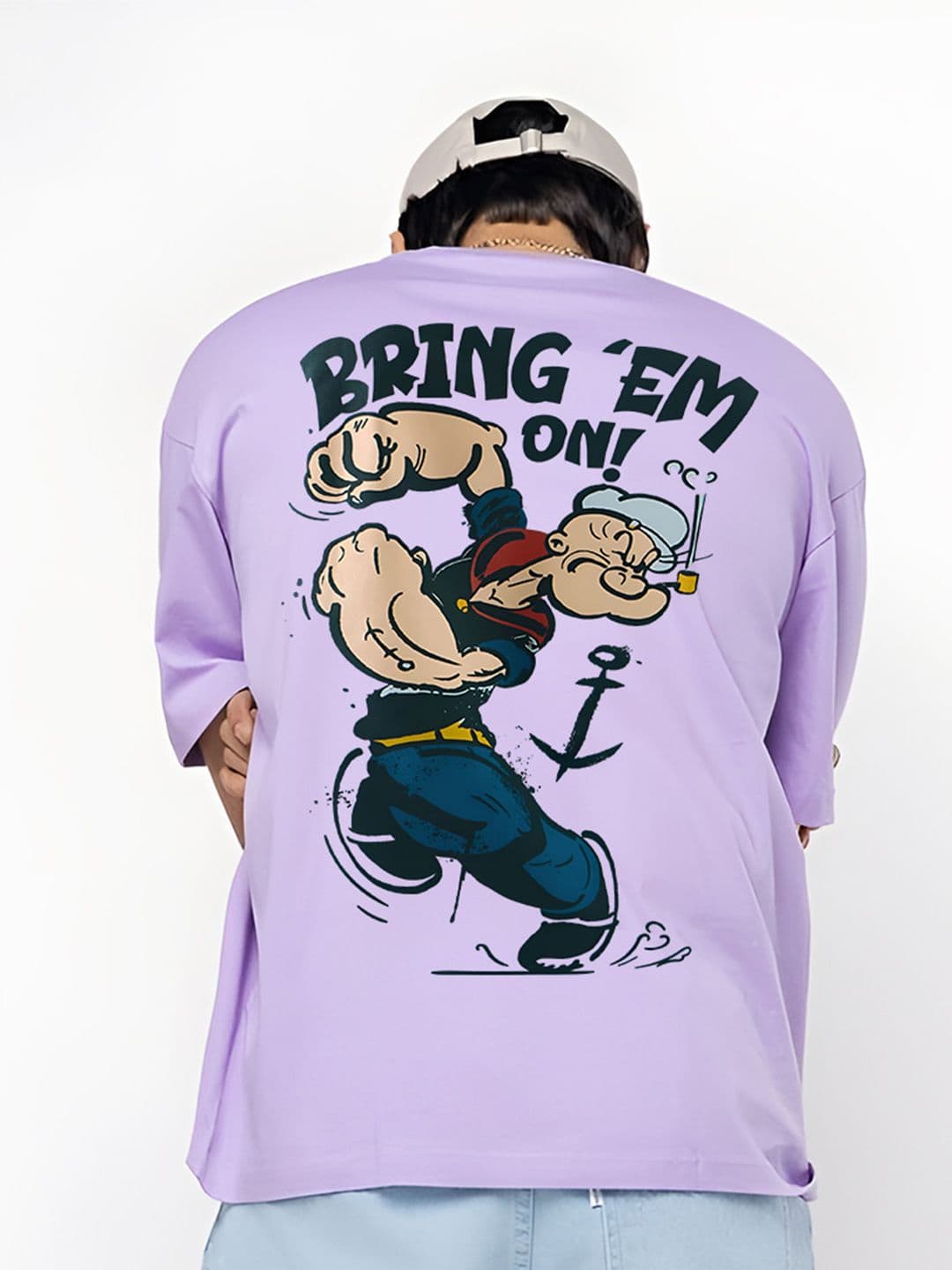 BDSQUARE Popeye Printed Round Neck Pure Cotton Oversized T-shirt - view 1
