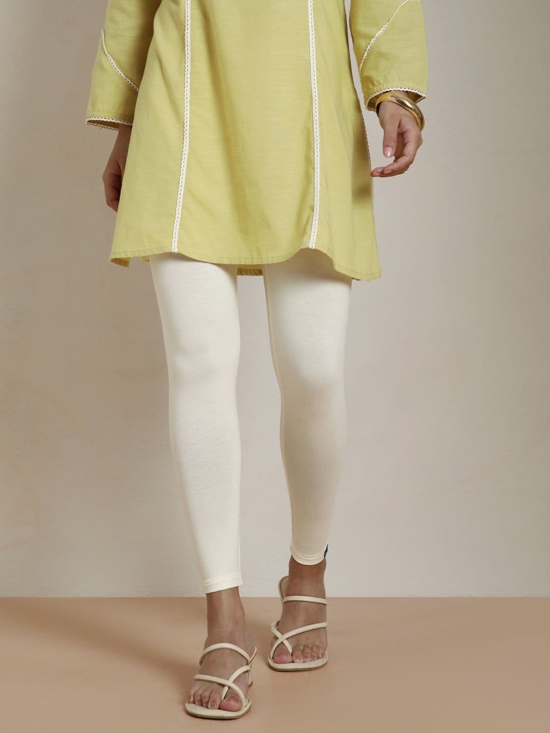 TWIN BIRDS Plus Size Women Off-White Solid Ankle Length Legging - view 1