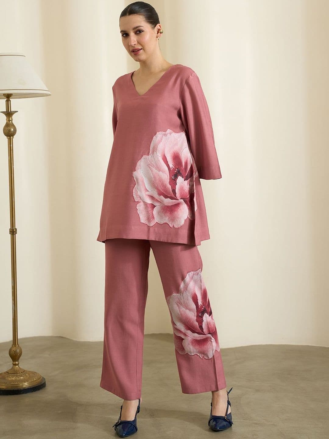 Bannos Swagger Floral Printed V-Neck Tunic & Trousers - view 1