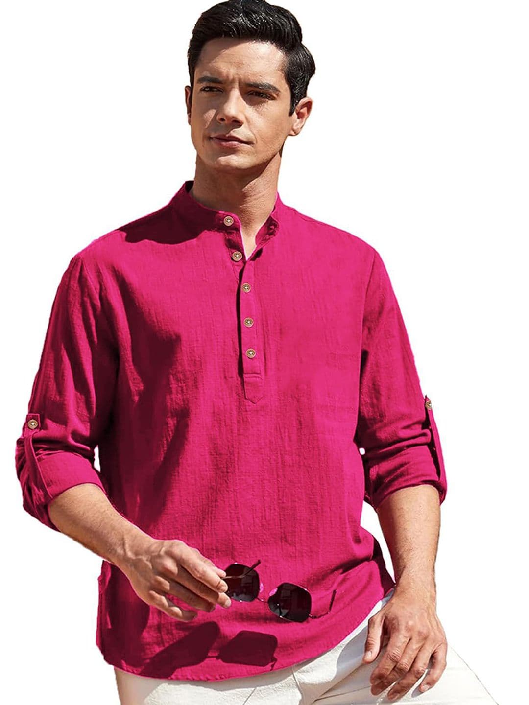BHUVIKOO Band Collar Long Sleeves Short Kurta - view 1