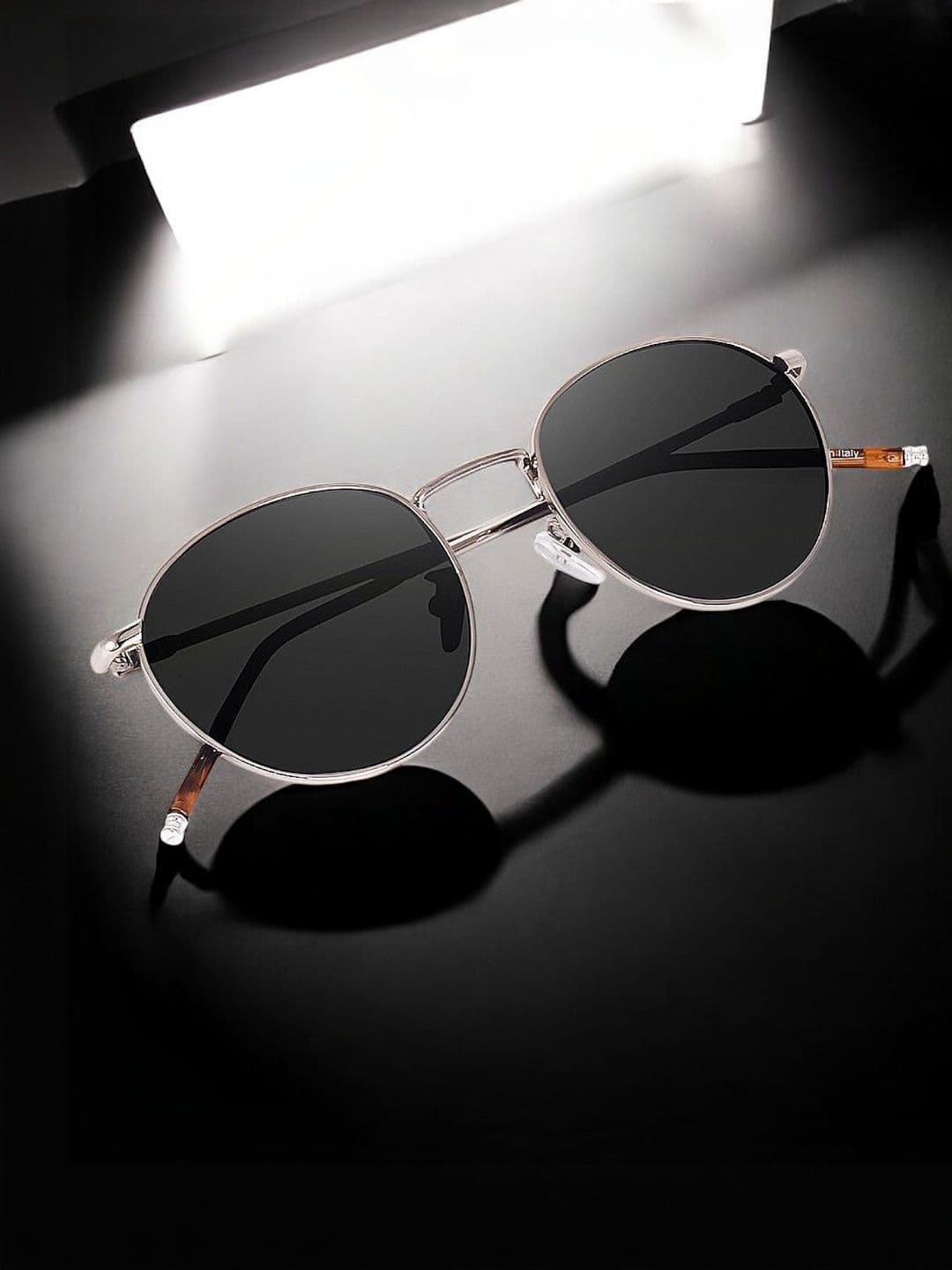 IFLASH Unisex Full Rim UV Protected Steel-Toned Round Sunglasses 998 SILVER BLACK - view 1