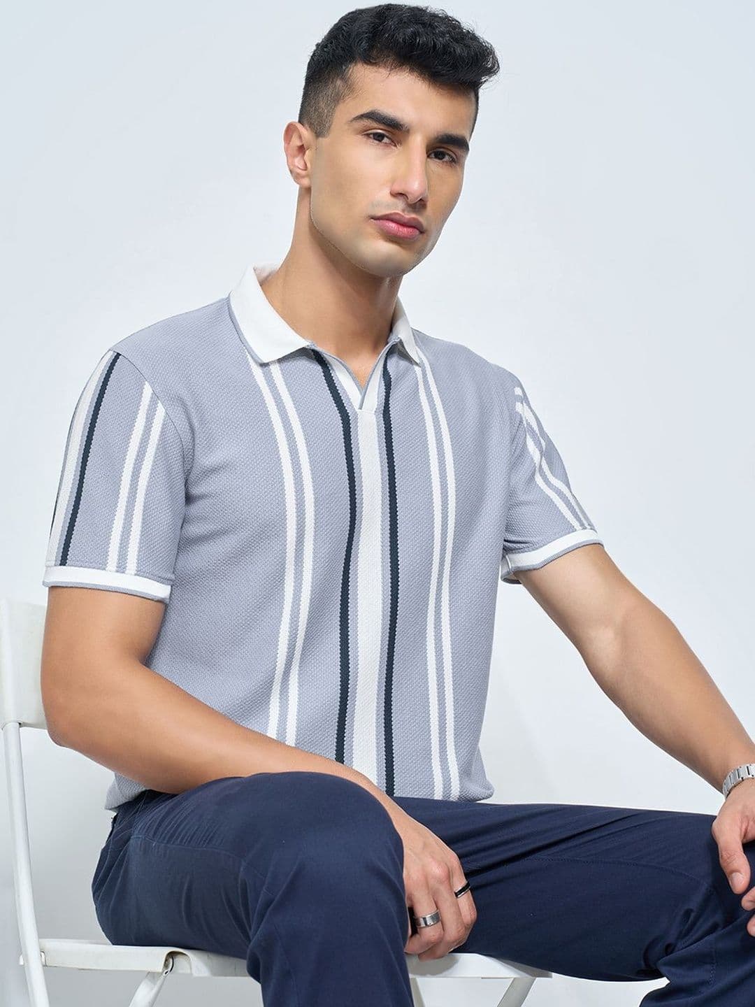 Peregrine by Pantaloons Striped Polo Collar Slim Fit T-shirt - view 1