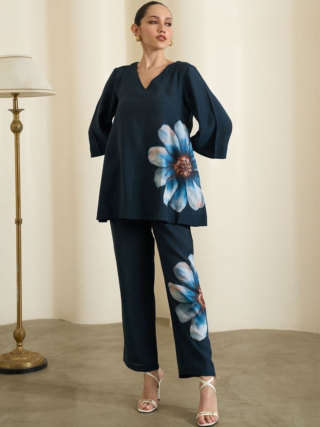 Bannos Swagger Floral Printed V-Neck Tunic & Trousers - view 1