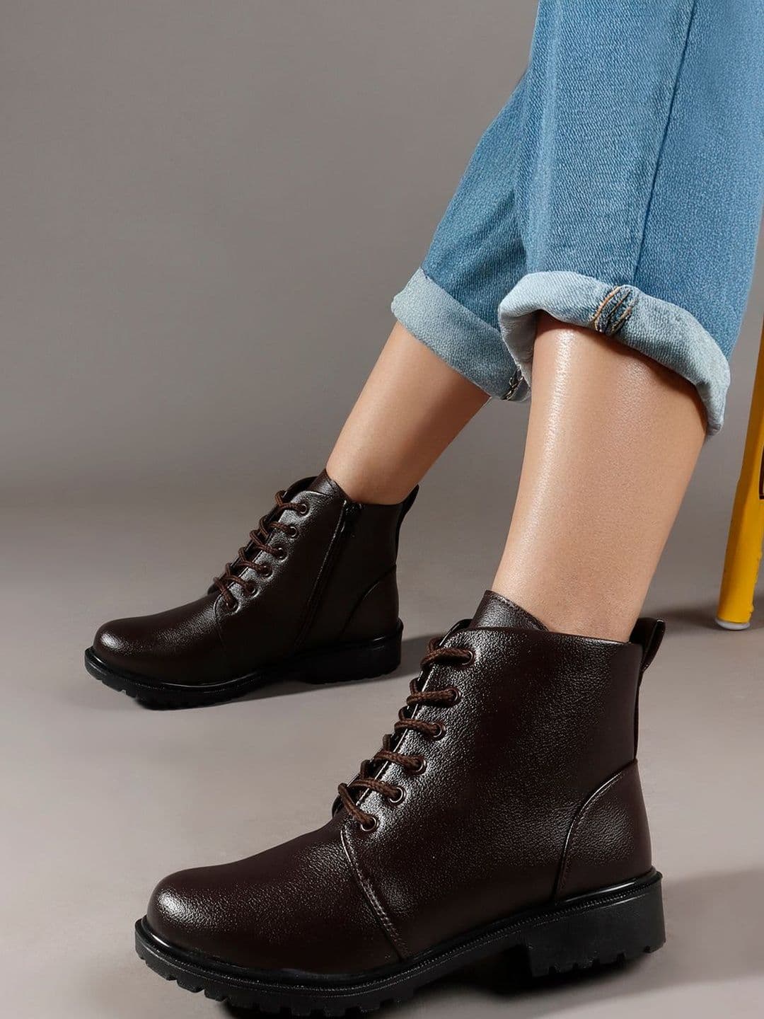 Killer Women Solid Lace-Up Round Toe Combat Ankle Boots - view 1