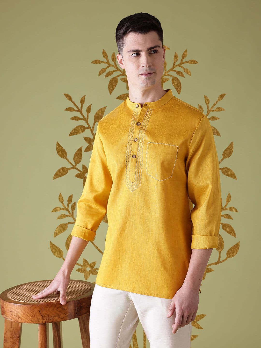 Anouk Band Collar Above Knee Short Straight kurta - view 1