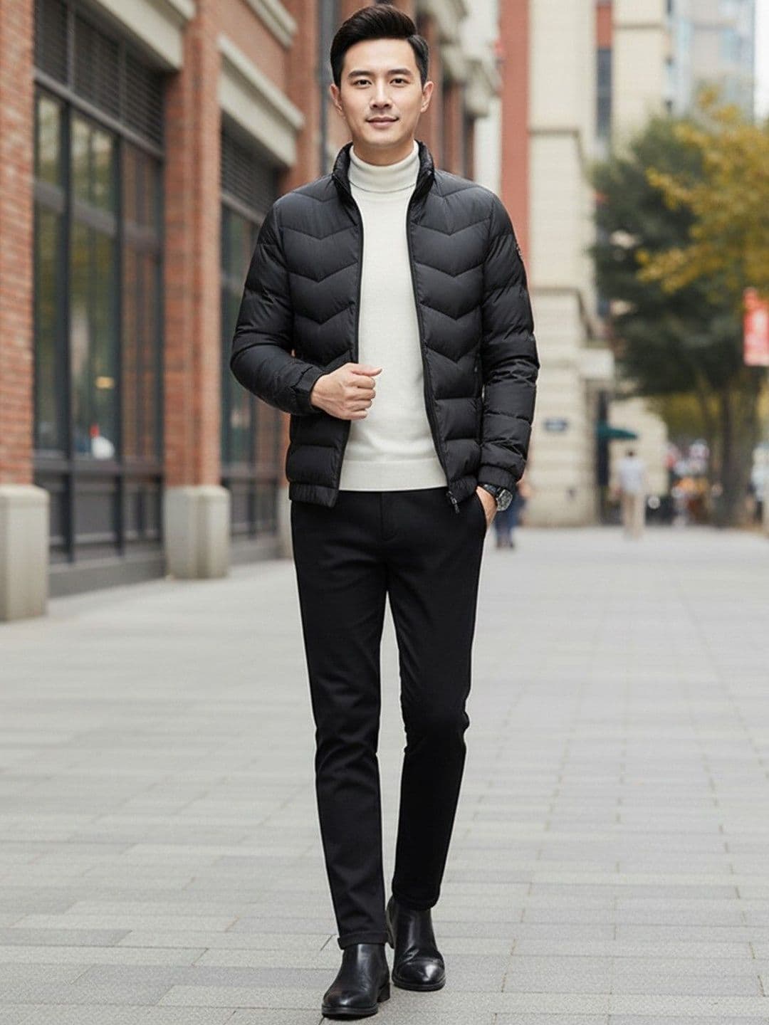 HERE&NOW Stand Collar Long Sleeves Cotton Puffer Jacket - view 1