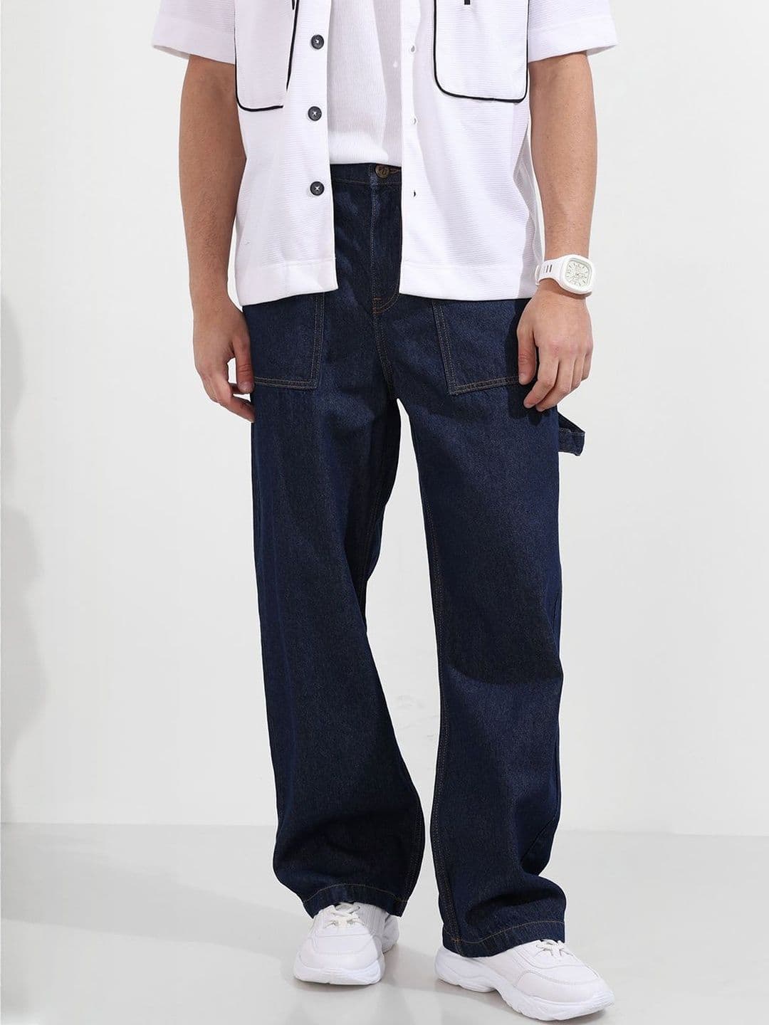 The Indian Garage Co Men Relaxed Fit Mid-Rise Clean Look Cargo Styles Cotton Jeans - view 1