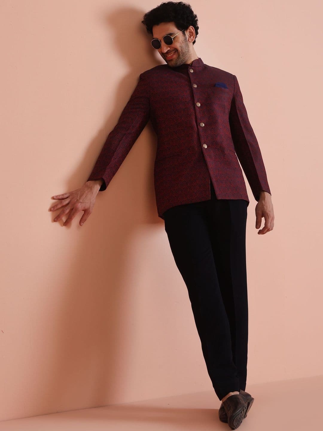 KISAH Floral Woven Design Jodhpuri Bandhgala Set - view 1