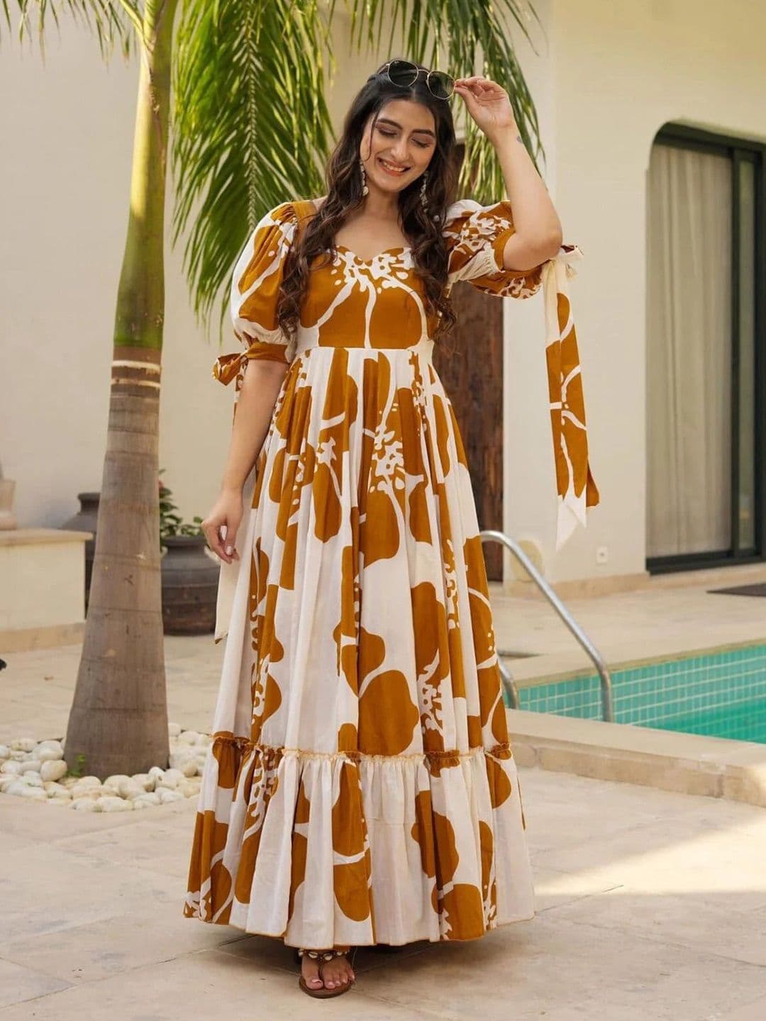 Honky Tonky Women Floral Print Puff Sleeve Crepe Fit & Flare Maxi Dress - view 1