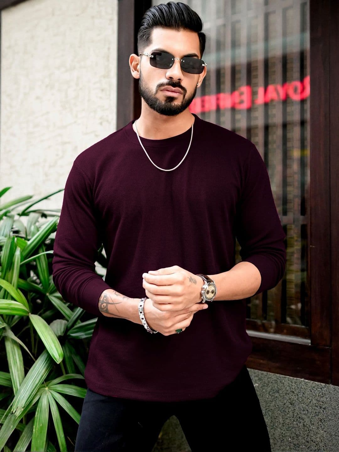 Kushi Flyer Self Design Round Neck Long Sleeves T-shirt - view 1