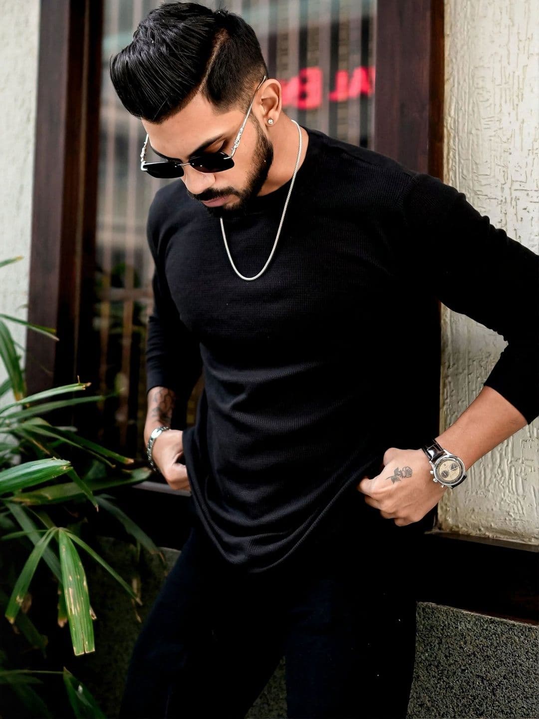 Mast & Harbour Round Neck Long Sleeves Cotton Regular Fit T-shirt - view 1