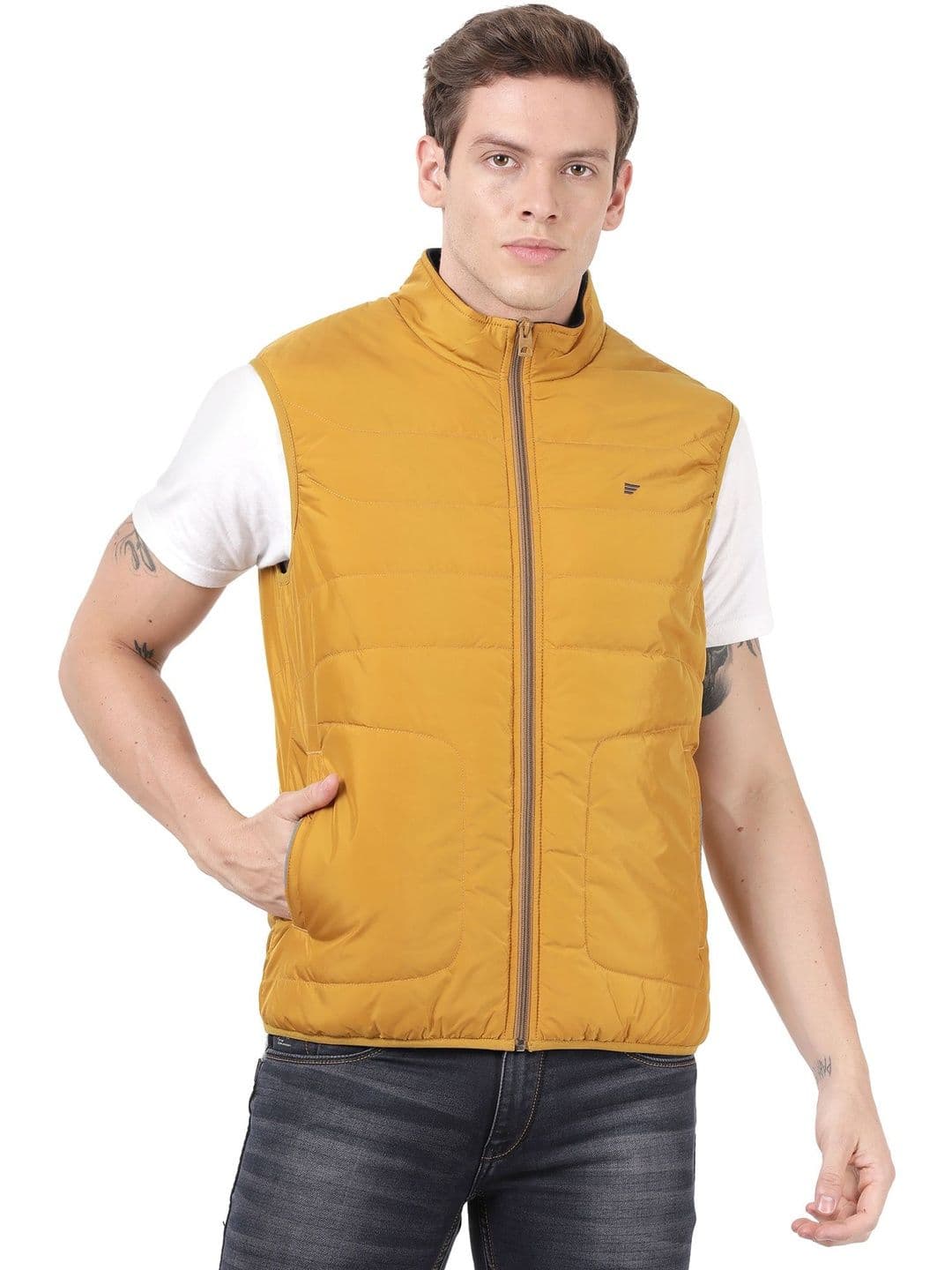 t-base Stand Collar Lightweight Puffer Jacket With Zip Detail - view 1