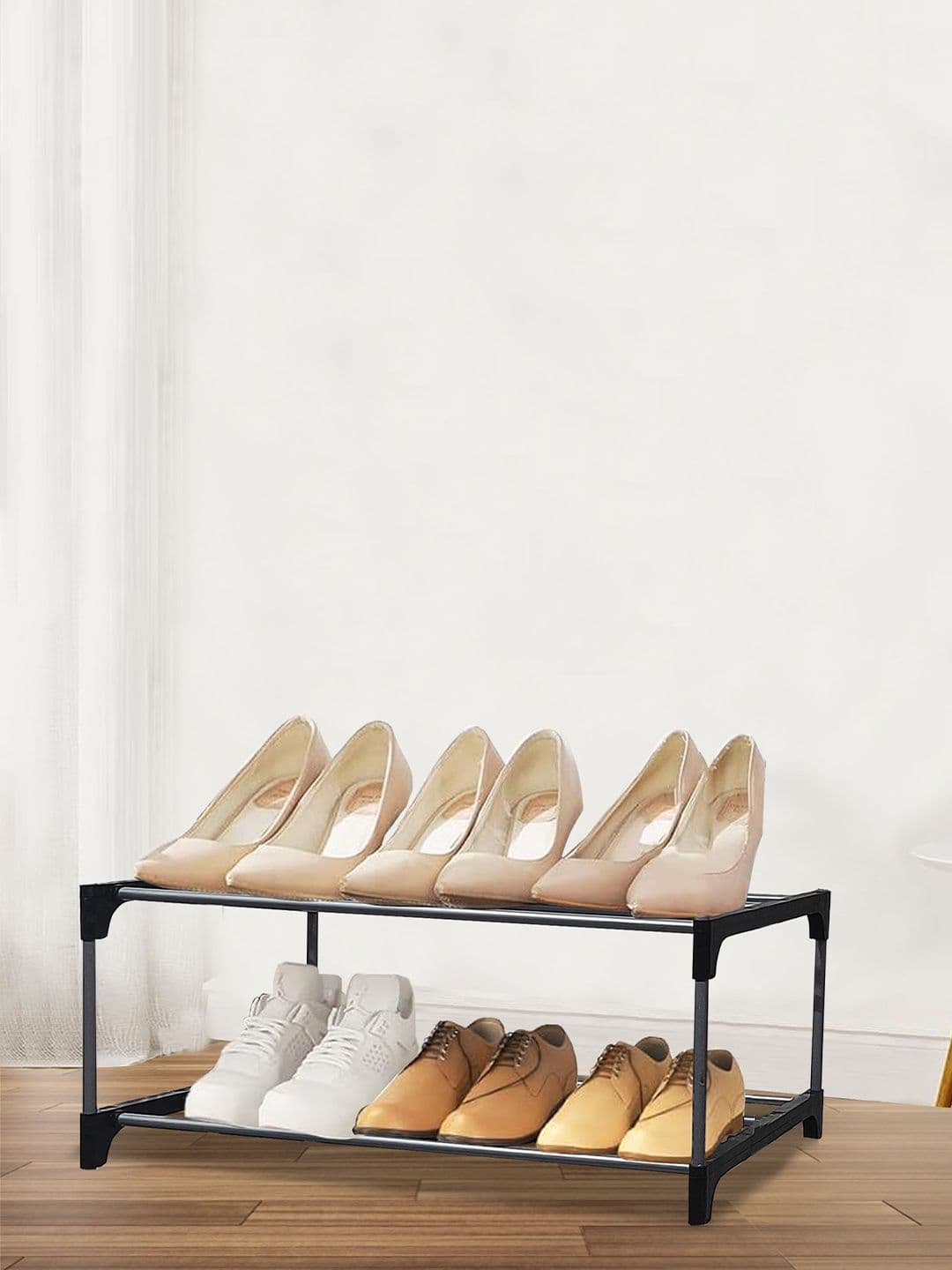 Urban Choice Grey and Black Metal 2-Layers Collapsible Shoe Rack - view 1