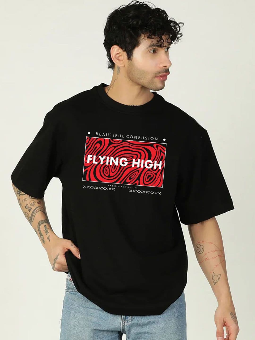 Moda Rapido Men Black Typography Printed Pure Cotton oversized Tshirt - view 1
