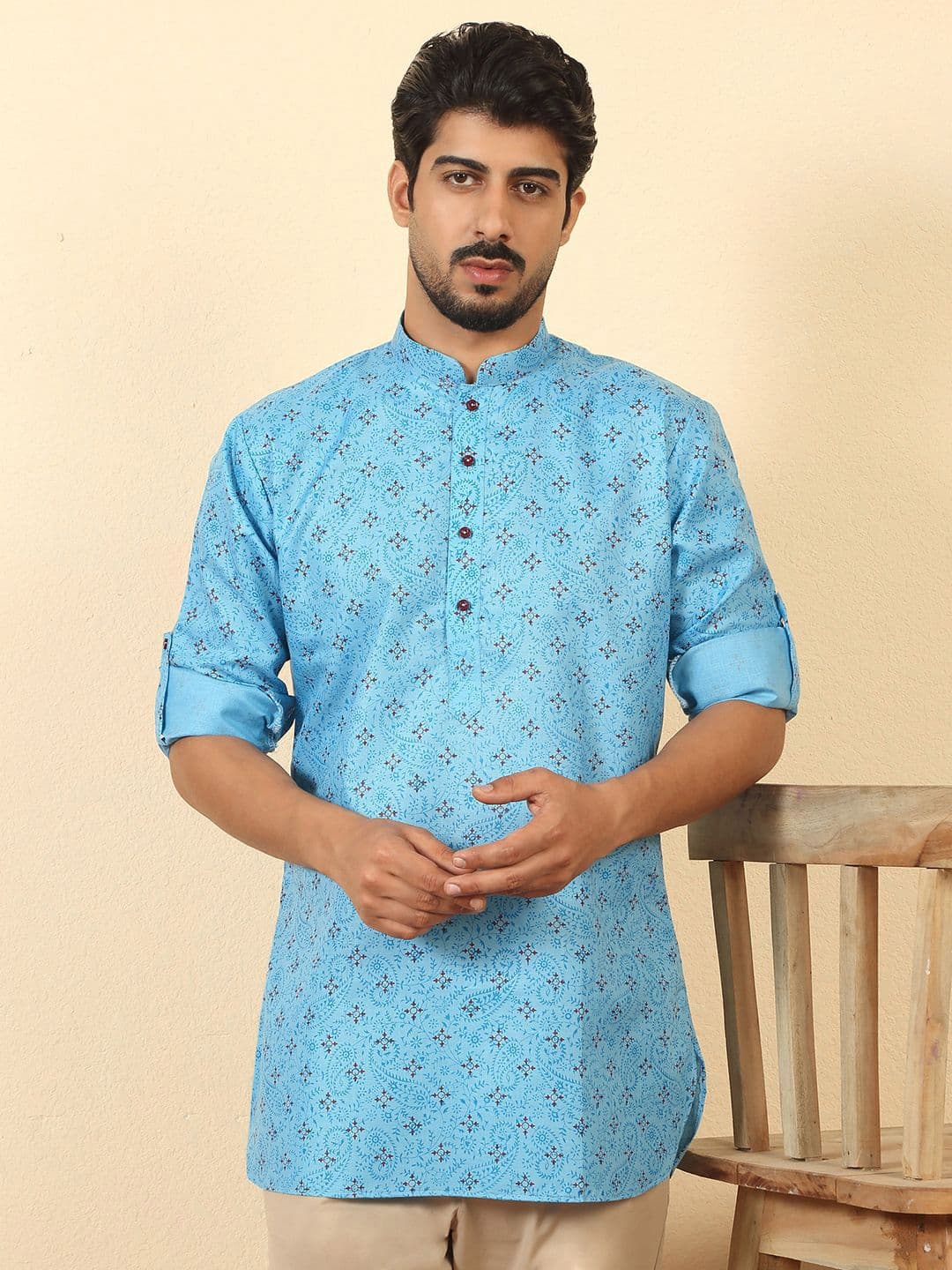 KRAFT INDIA Men Roll-up Sleeves Short Kurta - view 1