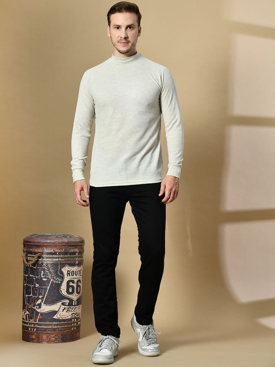 Mast & Harbour Men Solid High Neck Cotton T-shirt - view 1