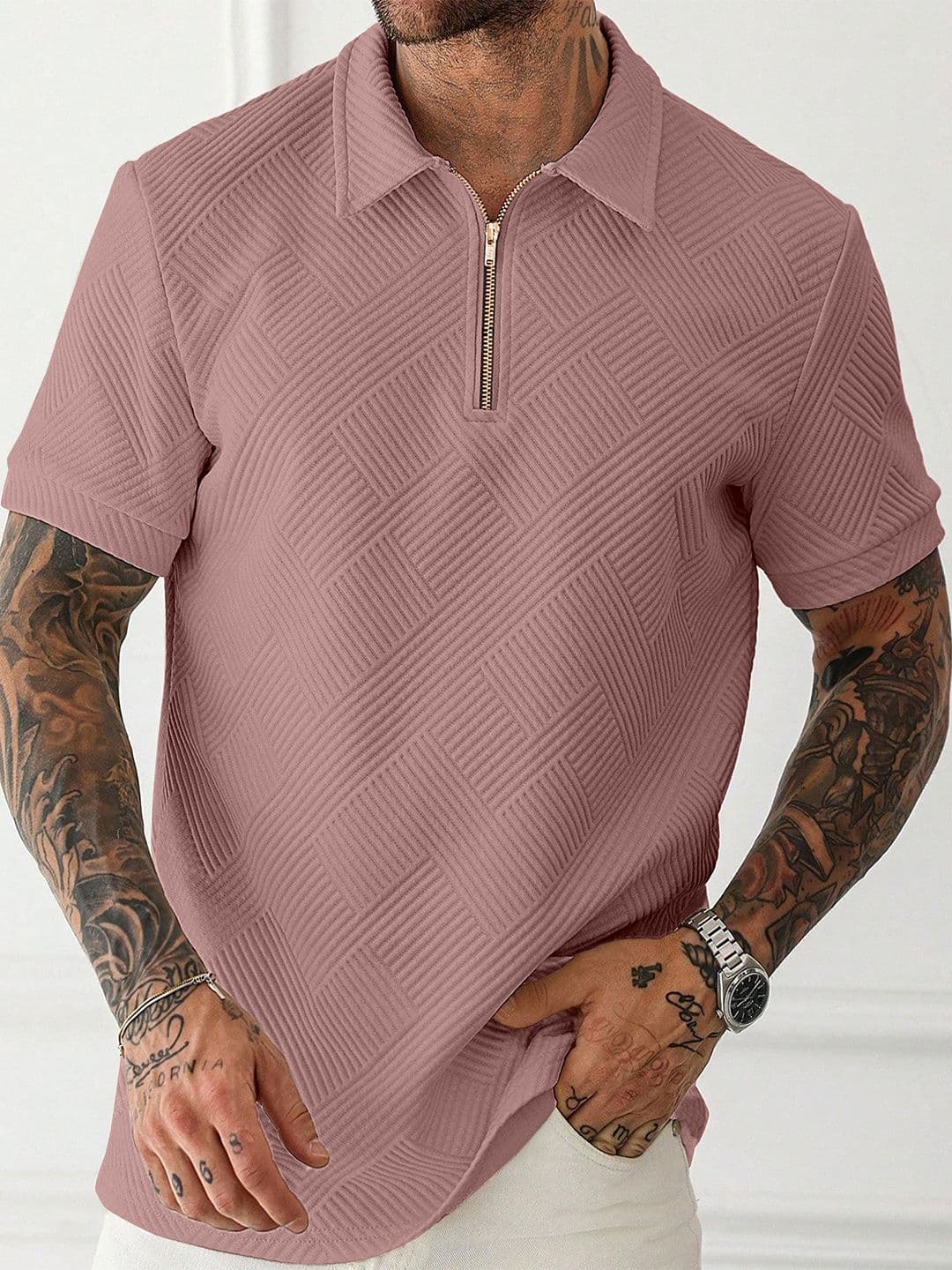 KAJARU Men Self Design Polo Collar T-shirt - view 1