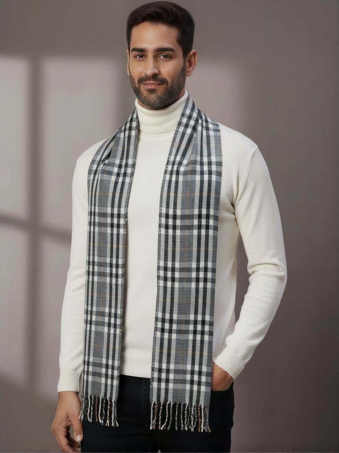 Zamour Men Classic Checkered Woollen Muffler - view 1