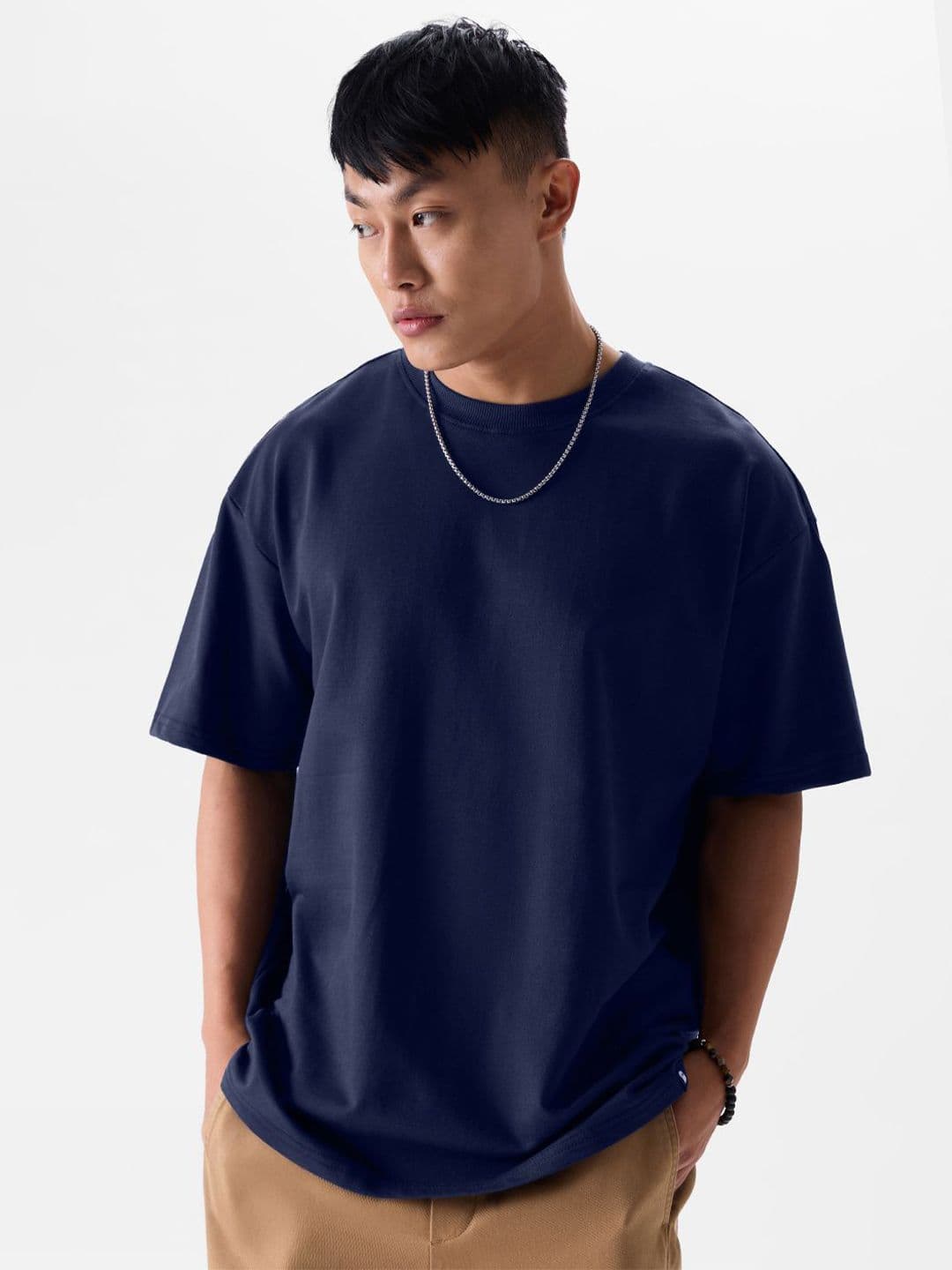 The Souled Store Men Solid Round Neck Pure Cotton Oversized T-shirt - view 1