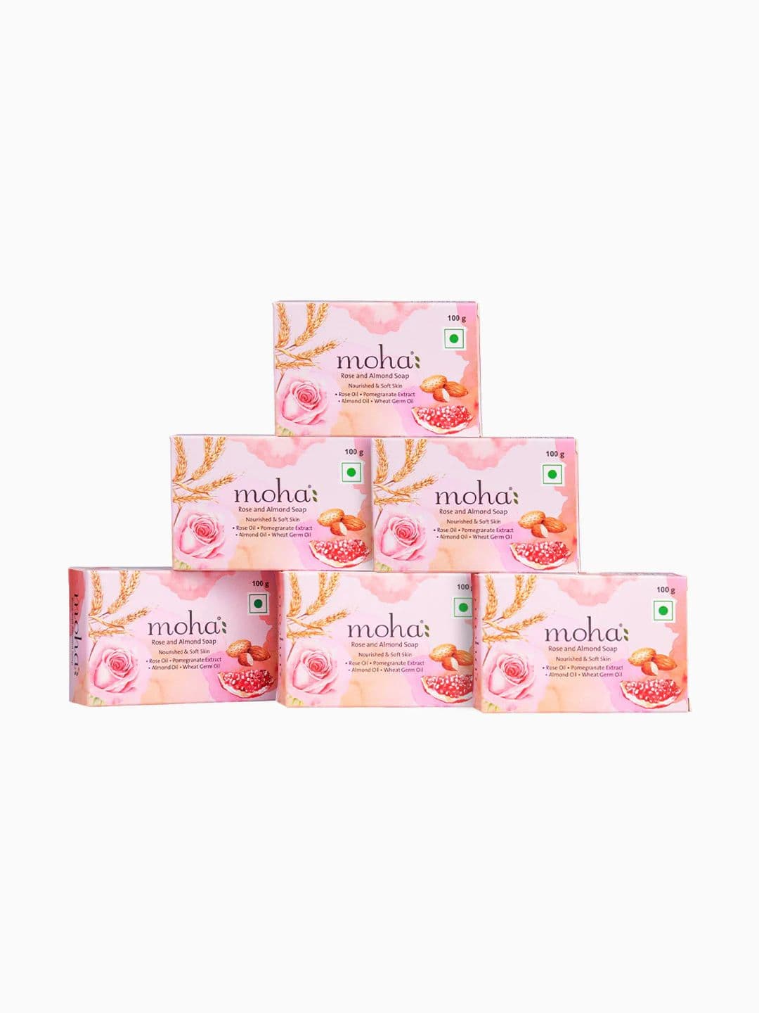 moha Set of 6 Rose and Almond Soap Nourishing Soap for Soft Radiant Skin- 100g Each - view 1