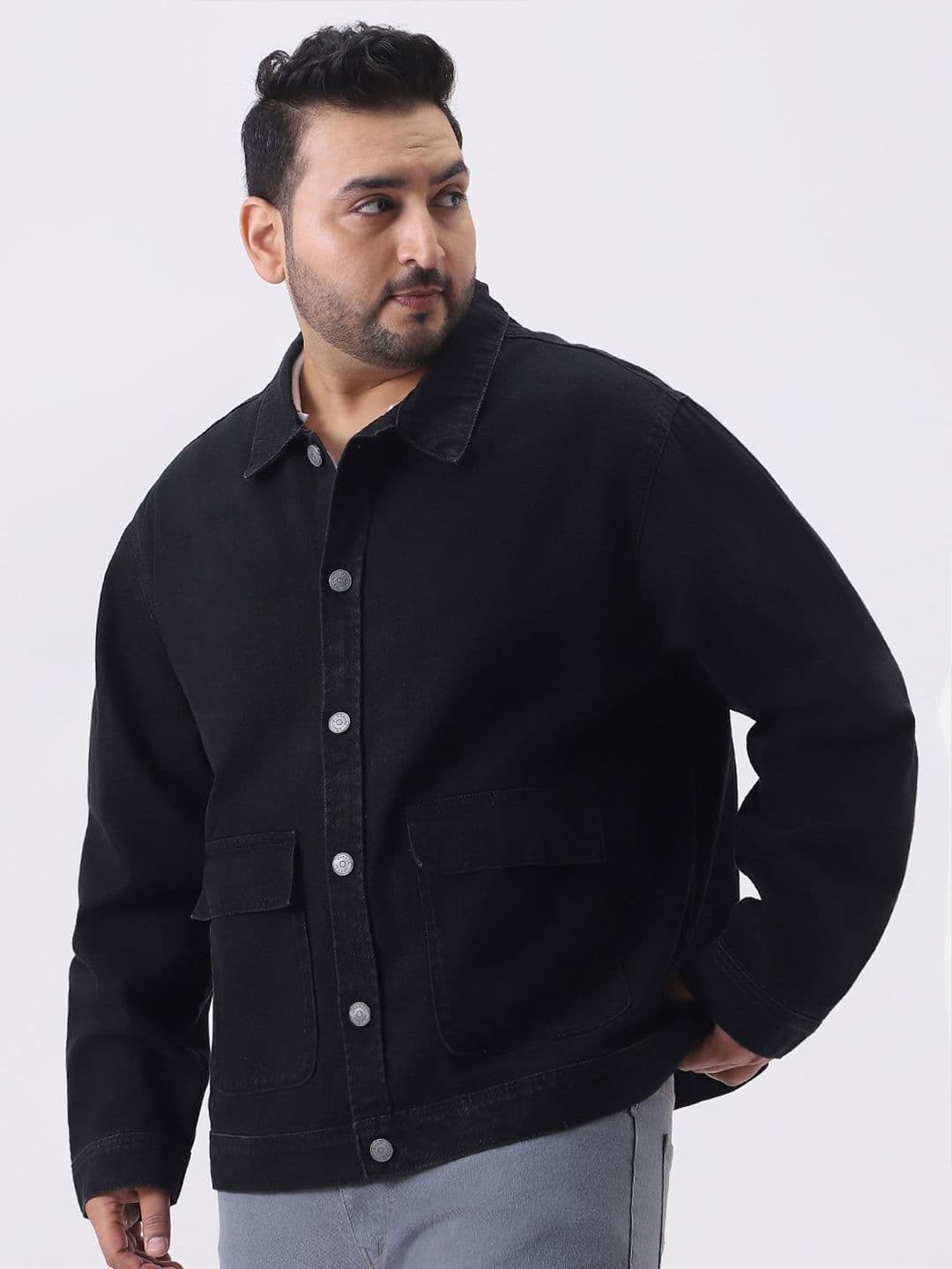Urbano Plus Size Relaxed Fit Washed Utility Denim Jacket - view 1