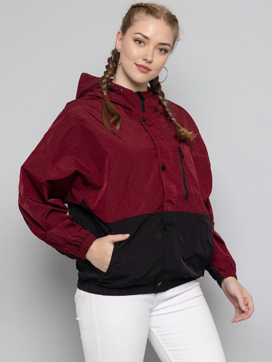 The Roadster Lifestyle Co. Women Hooded Colourblocked Windcheater Tailored Jacket - view 1