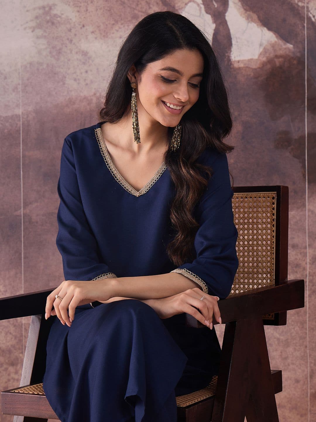 Indo Era V-Neck Top With Trousers - view 1