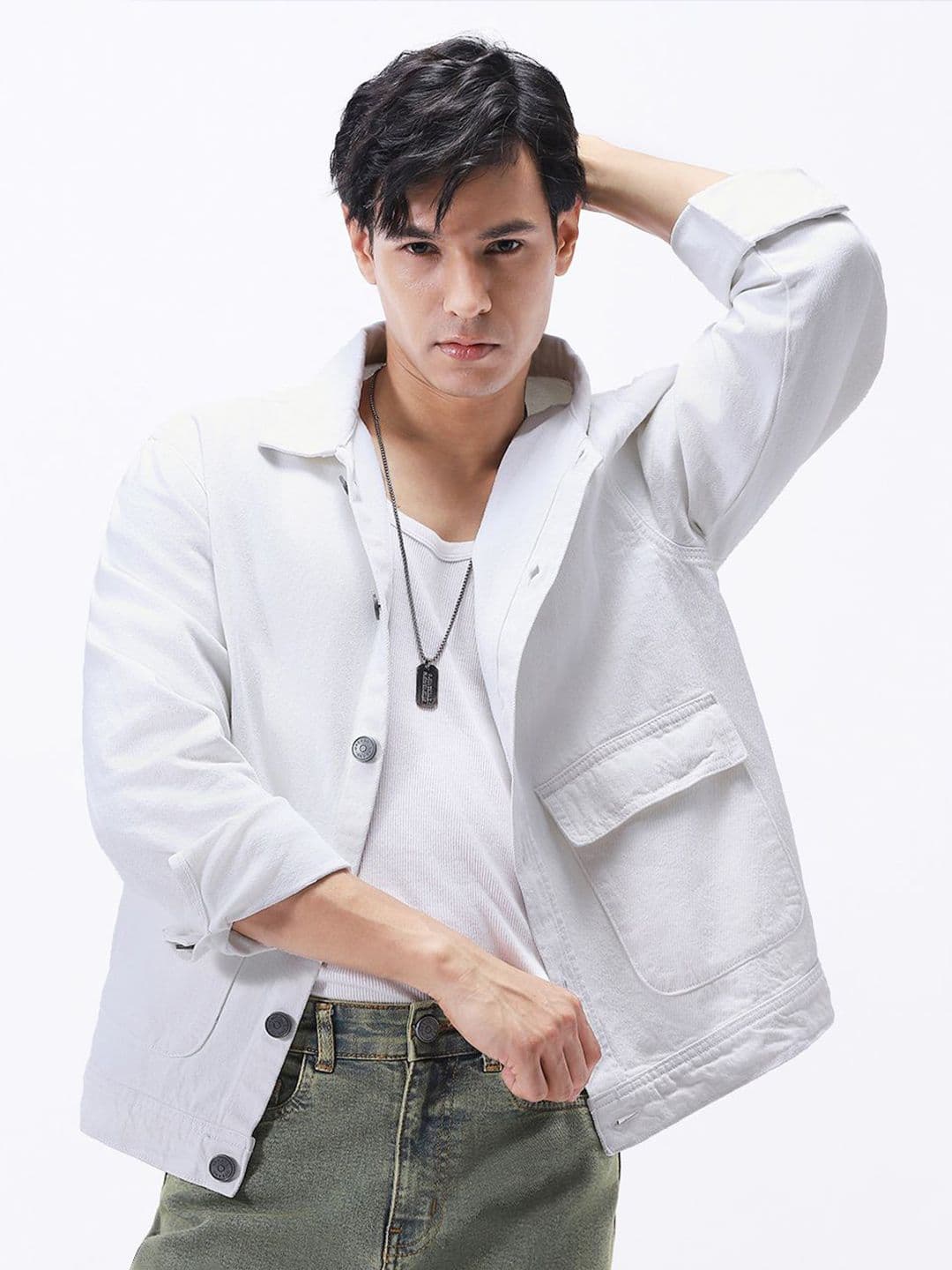 Urbano Fashion Men Spread Collar Solid Denim Jacket - view 1
