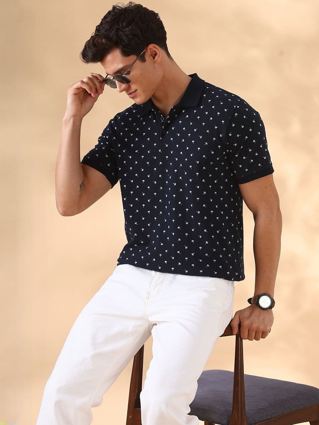 Mast & Harbour Conversational Printed Polo Collar Short Sleeves T-shirt - view 1