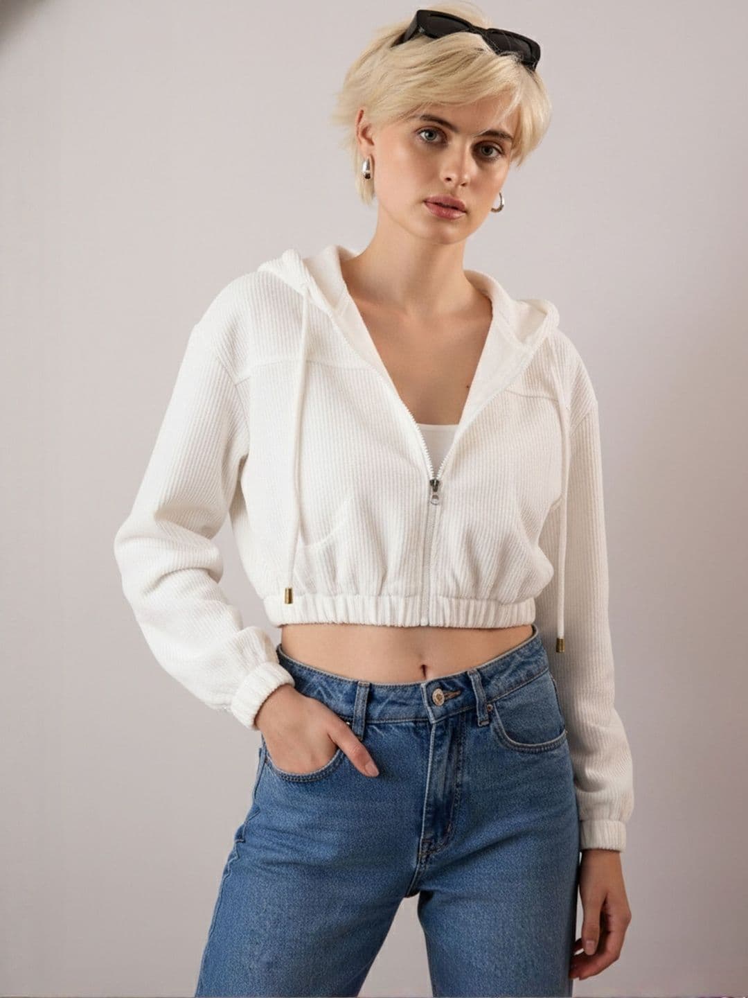SASSAFRAS Women Corduroy Crop Bomber Jacket - view 1