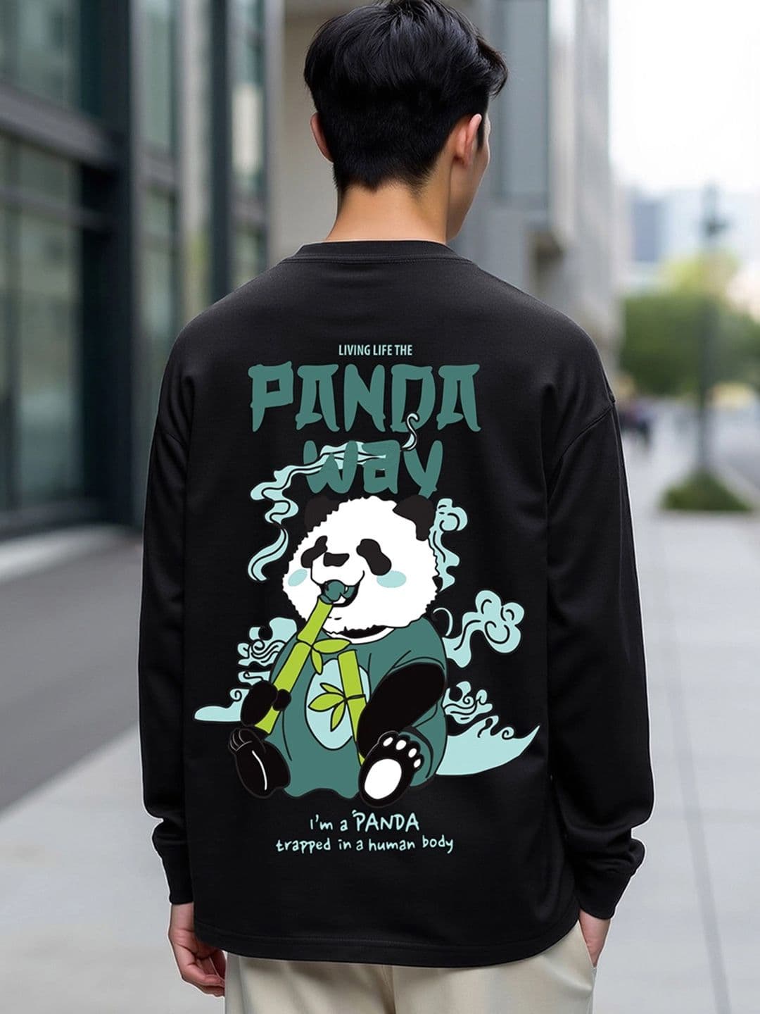 Bewakoof Black Panda Printed Pure Cotton Oversize Fit T-shirt - view 1