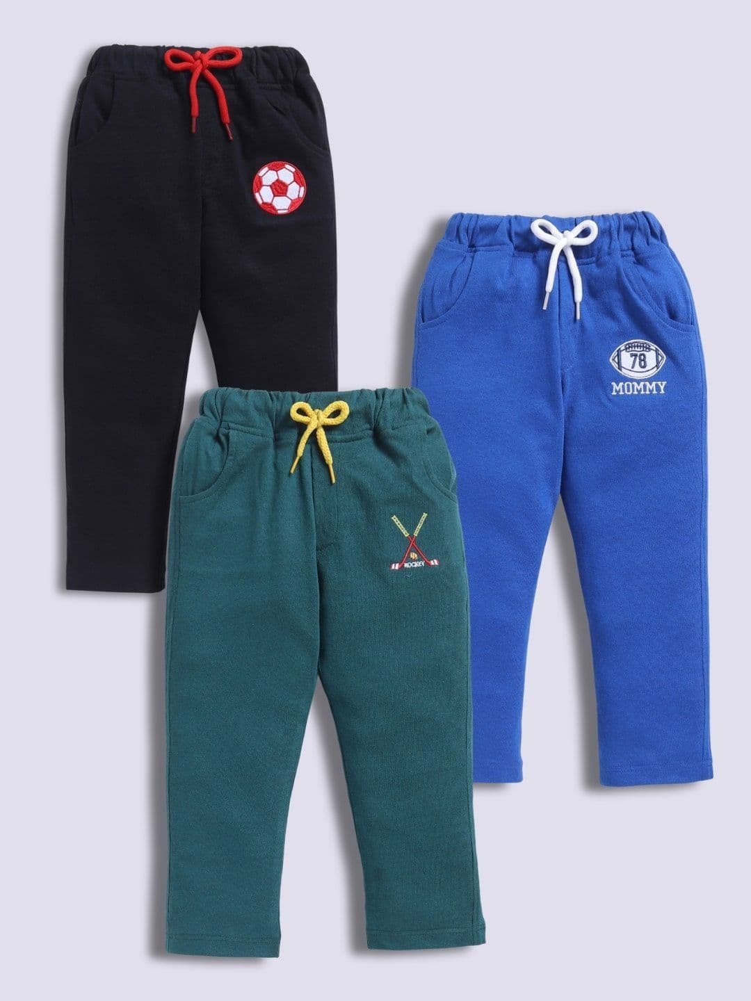 Toonyport Boys Pack Of 3 Typography Embroidered Regular Fit Mid-Rise Track Pants - view 1