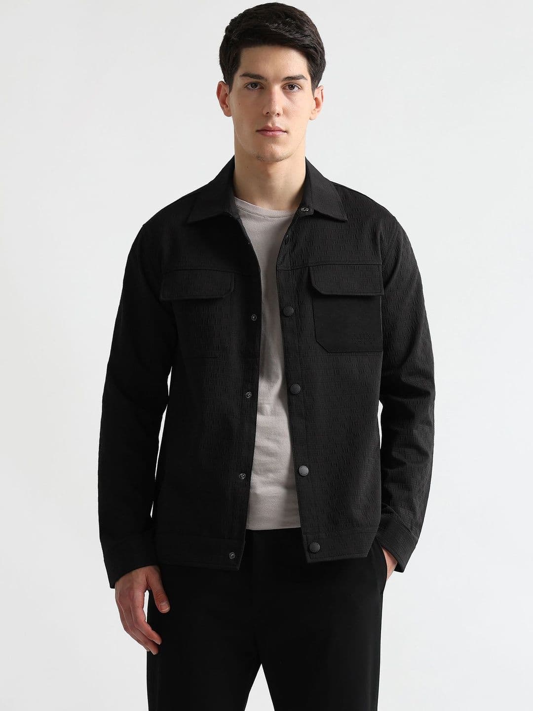 Arrow New York Self Design Spread Collar Long Sleeves Denim Jacket - view 1