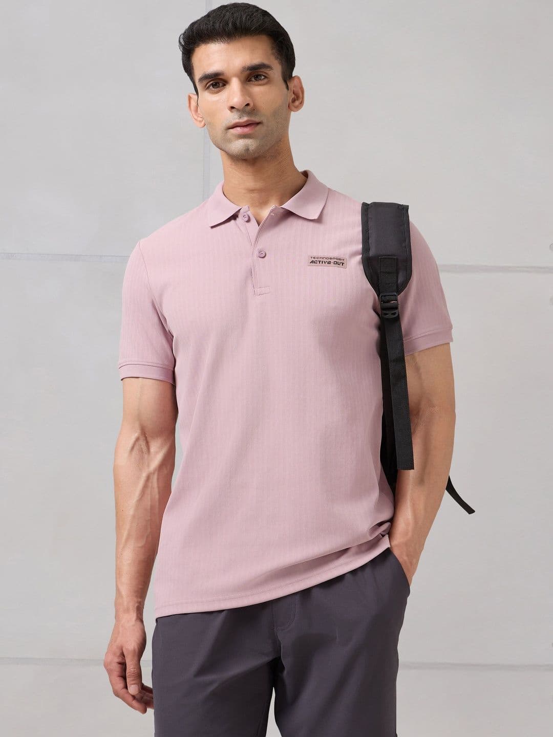 Technosport Men Anti Static Self Design Polo Collar Slim Fit T-shirt - view 1