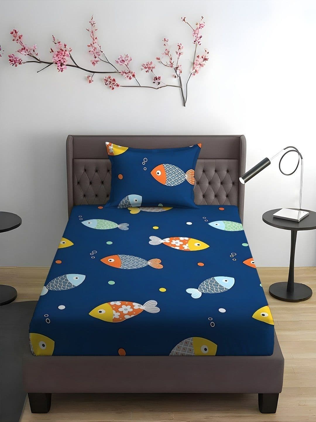 WEAVE AND DECOR Navy Blue 300 TC Single Bedsheet with 1 Pillow Covers - view 1