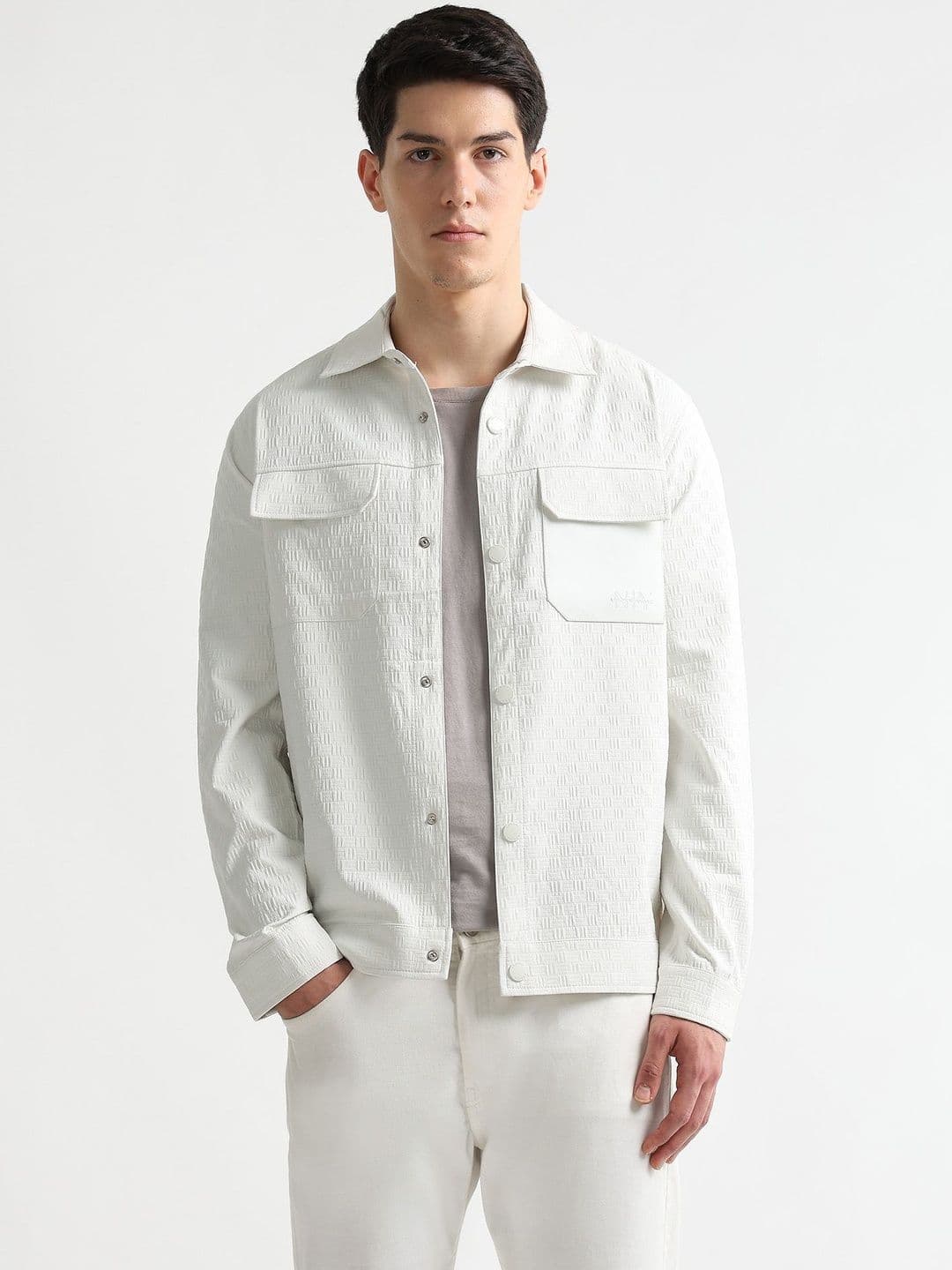 Arrow New York Self Design Spread Collar Long Sleeves Denim Jacket - view 1