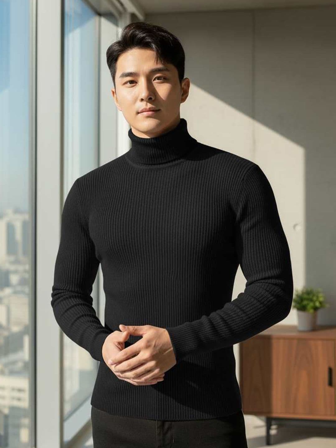 fashlook Men Solid Turtle Neck Pullover Woollen Sweatshirt - view 1