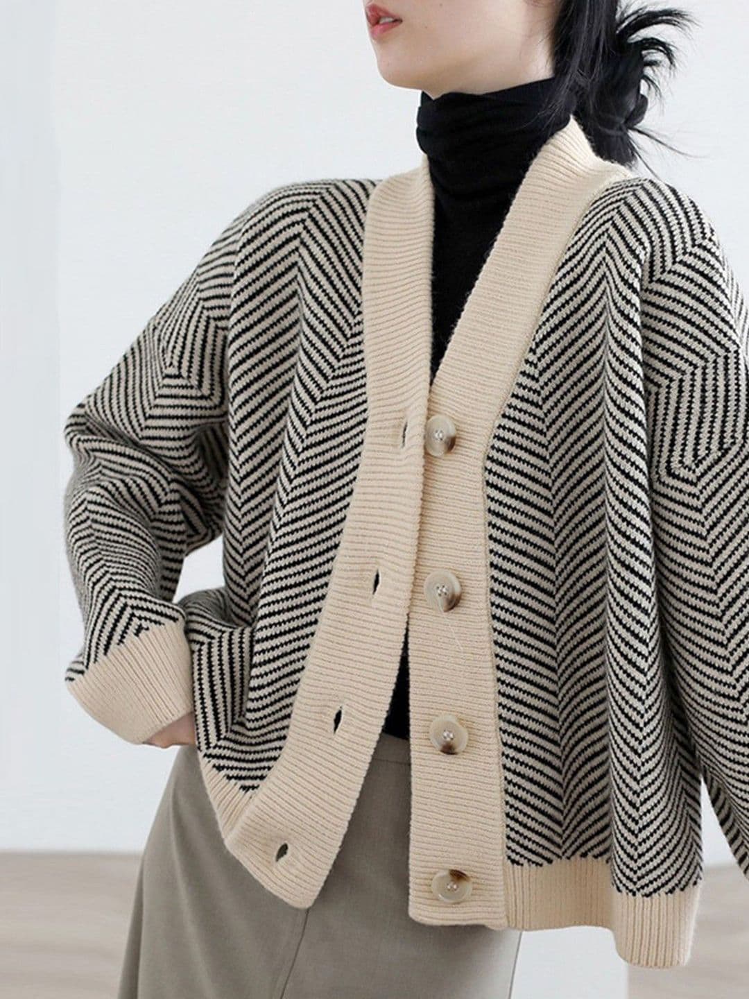 Mast & Harbour Women Chevron Printed Long Sleeve Woollen Cardigan - view 1