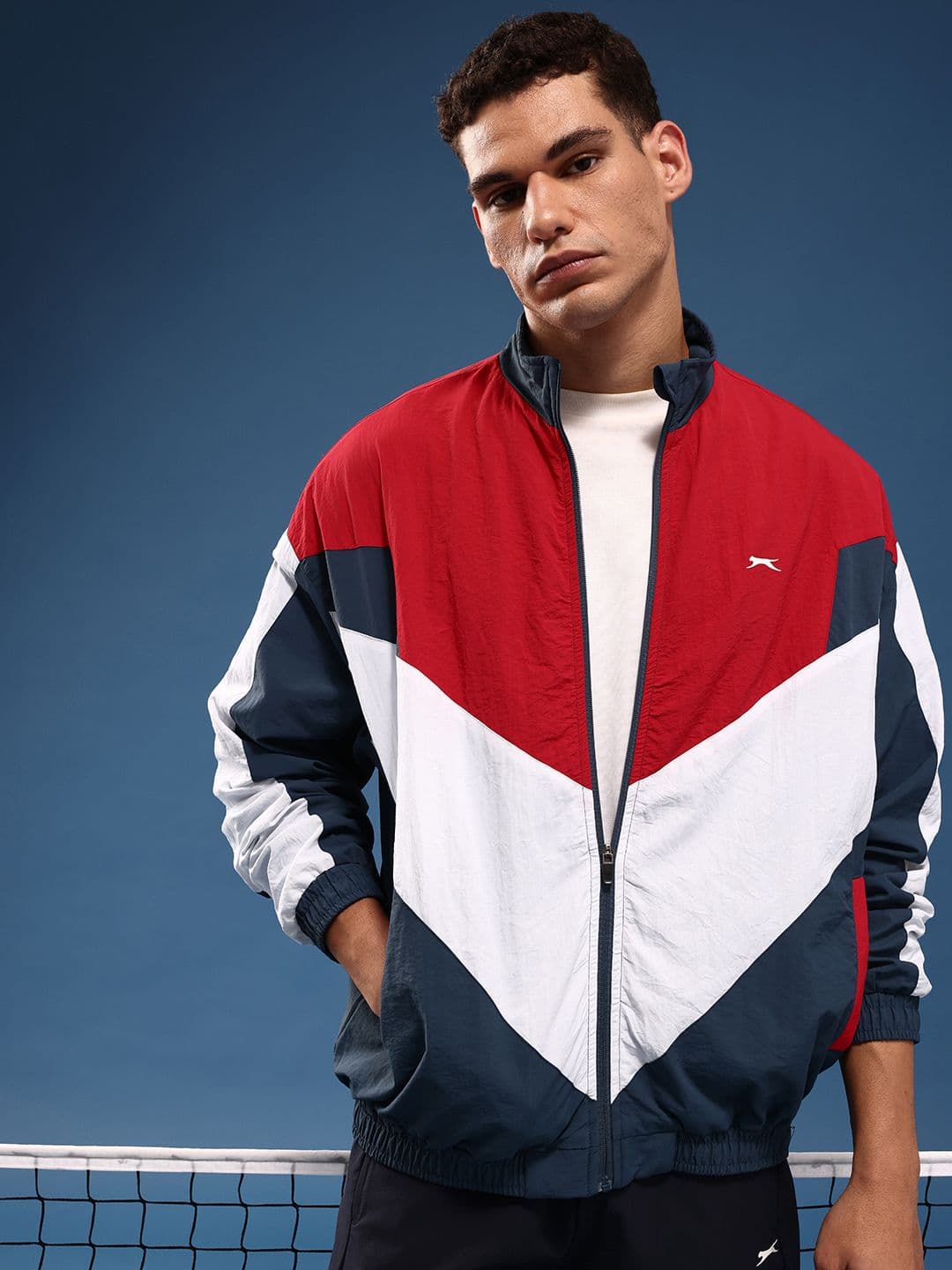 Slazenger Colourblocked Mock Collar Athleisure Sporty Oversized Jacket - view 1