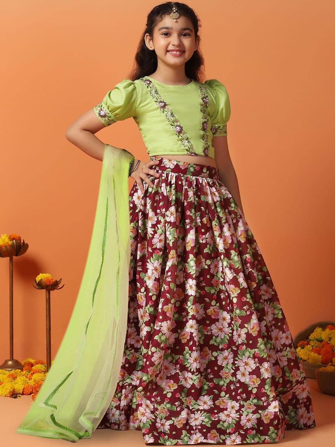 FASHION DREAM Girls Embroidered Thread Work Ready to Wear Lehenga & Blouse With Dupatta - view 1