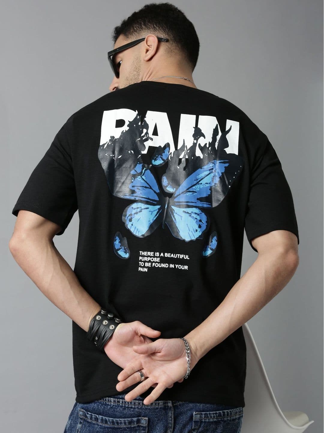 LEWEL Men Graphic Printed Oversized Round Neck Short Sleeves T-shirt - view 1