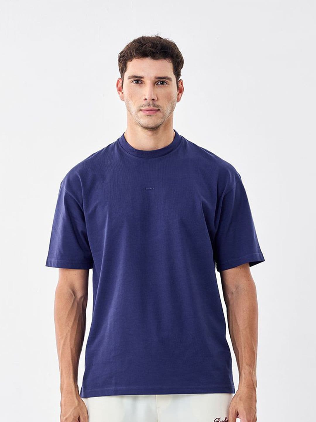 Snitch Men Solid Round Neck Cotton Oversized T-shirt - view 1