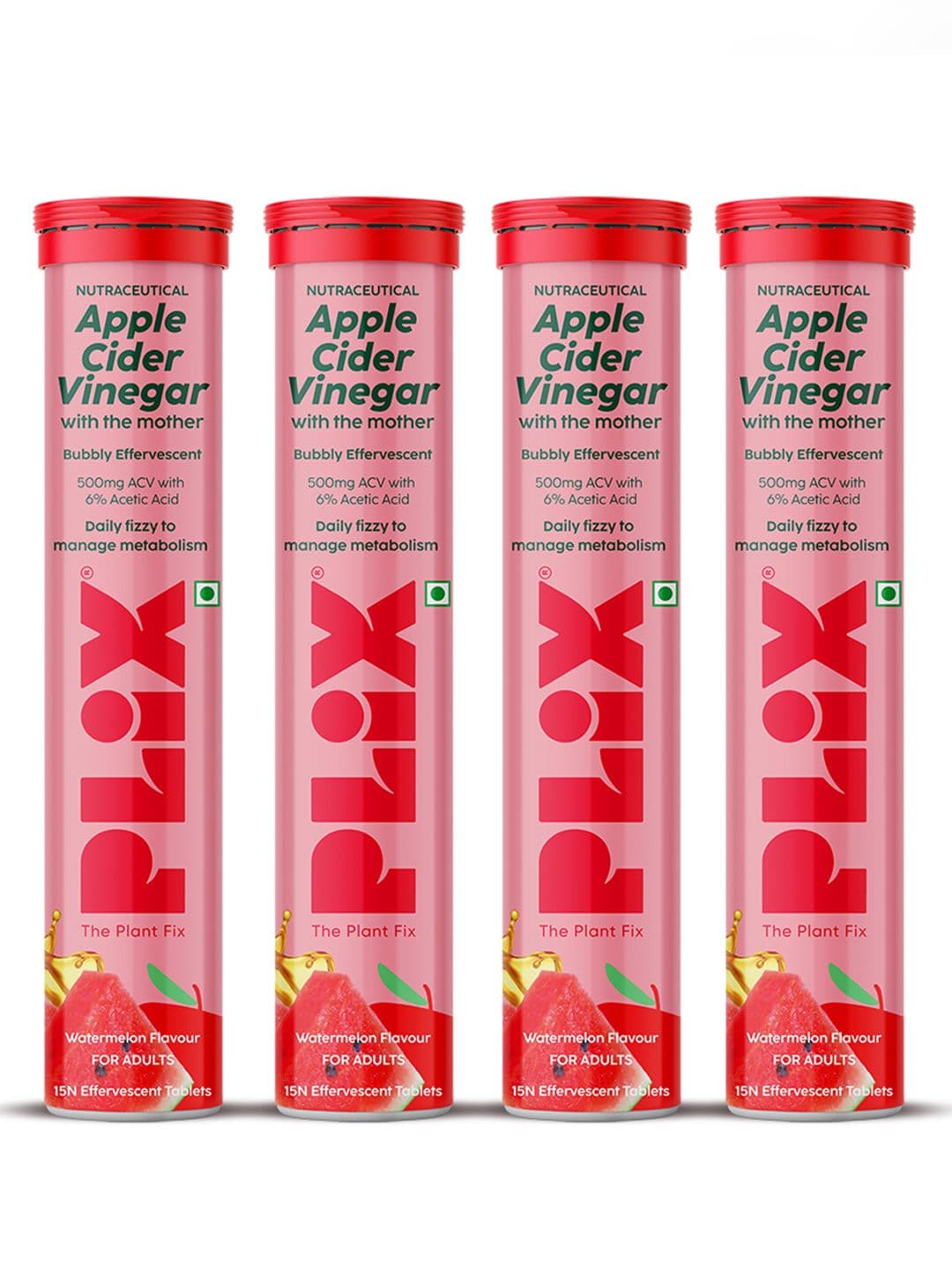PLIX THE PLANT FIX Set Of 4 Apple Cider Vinegar Tablet - Watermelon Flavour - 15 Tabs Each - view 1