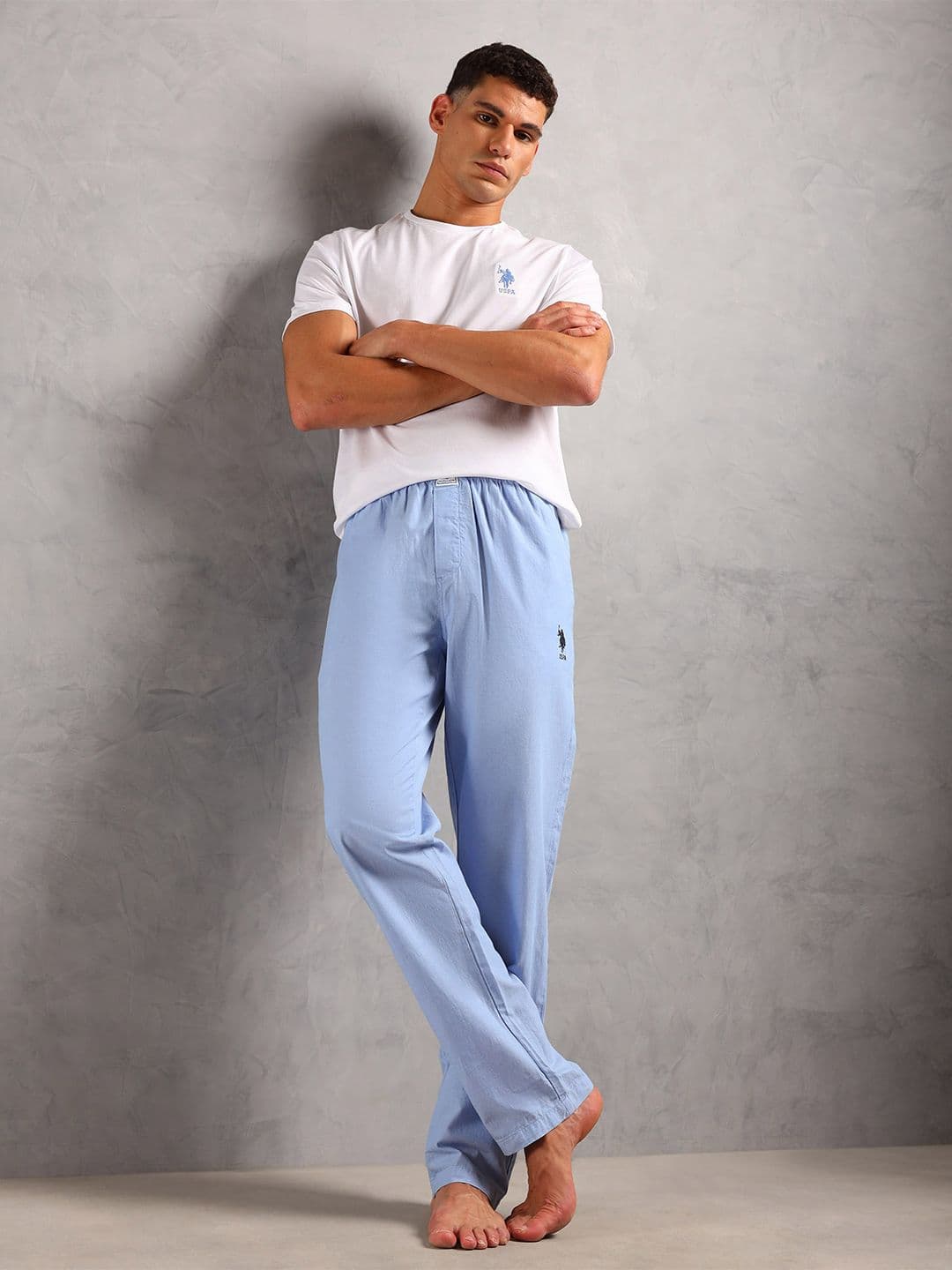 U.S. Polo Assn. Men Solid Pure Cotton Mid-Rise T-Shirt & Pyjamas - view 1