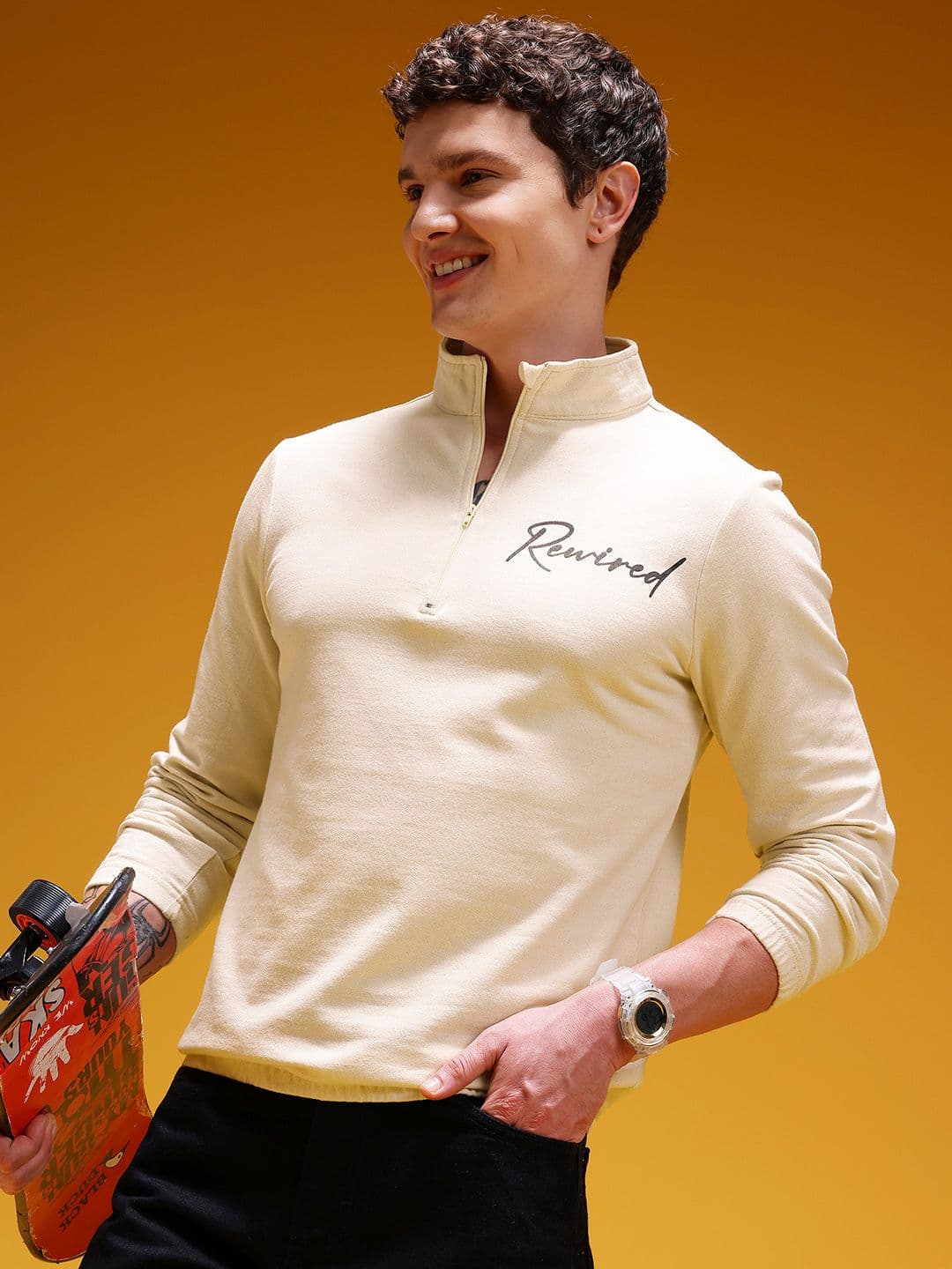 HERE&NOW Typography Printed Detail Mock Collar Sweatshirt - view 1