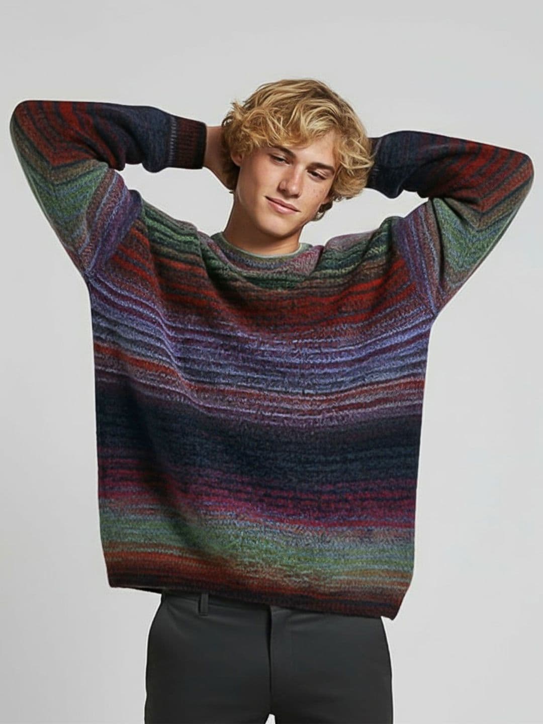 Mast & Harbour Striped Pullover with Fuzzy Detail - view 1