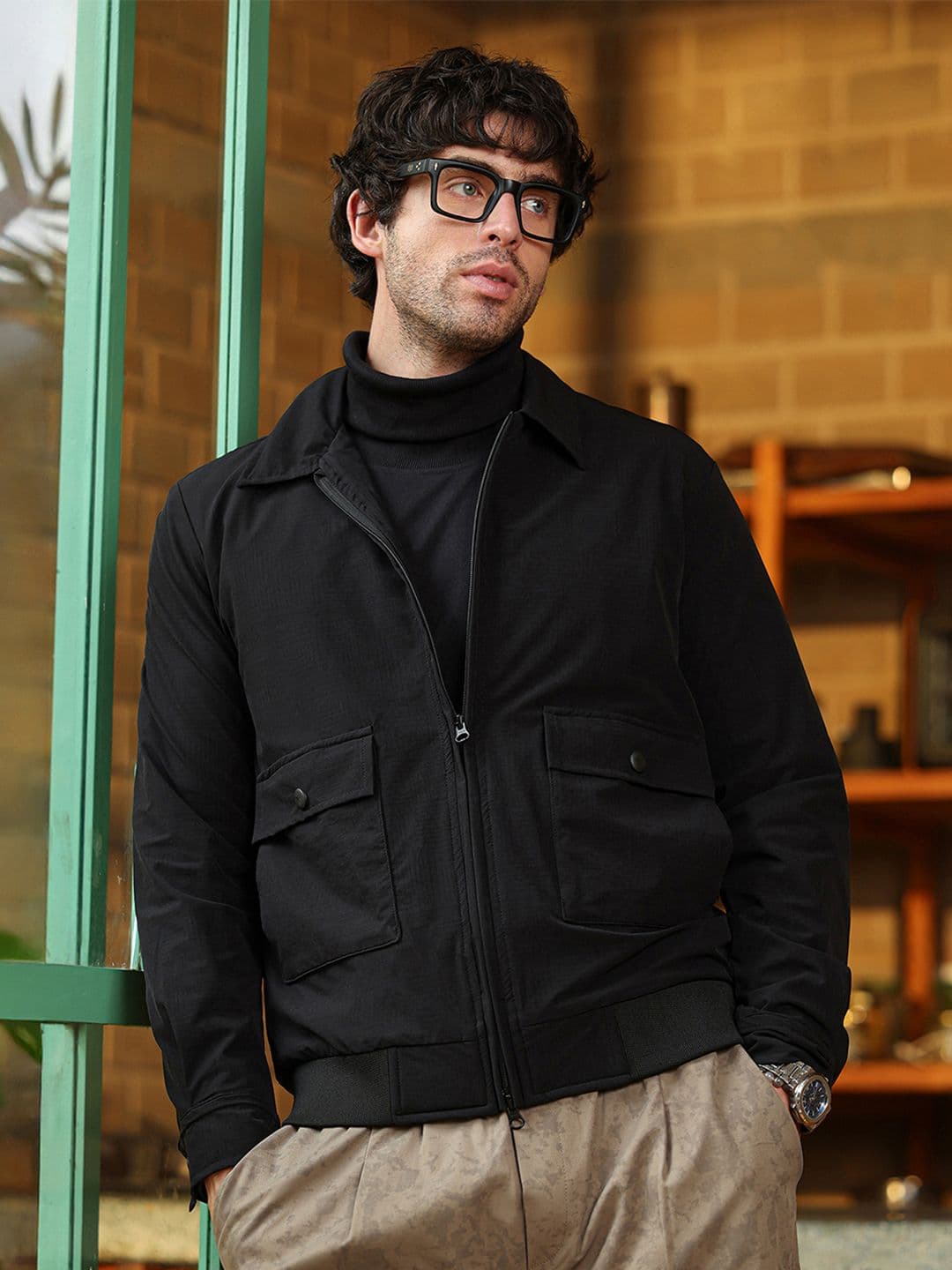 CAHOOT Geometric Spread Collar Lightweight Cotton Open Front Jacket - view 1