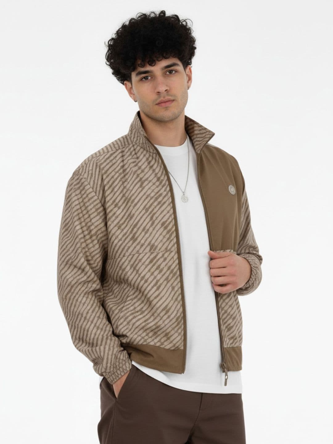 glitchez Abstract Print Mock Collar Oversized Windcheater Bomber Jacket - view 1